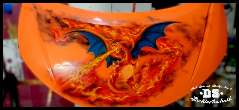 Drache-Airbrush-Feuer-step6-detail Airbrush Drache: Mehrschichtige Farbgestaltung mit Gelb und Candy-Lasuren