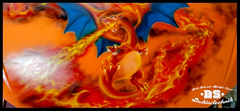 Drache2-Airbrush-Feuer-detail Airbrush Drache: Detailansicht des Feuerstrahls im Schritt